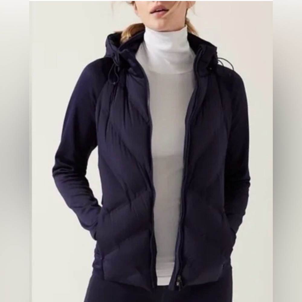Athleta Navy Blue Inlet Down Hooded Puffer Jacket